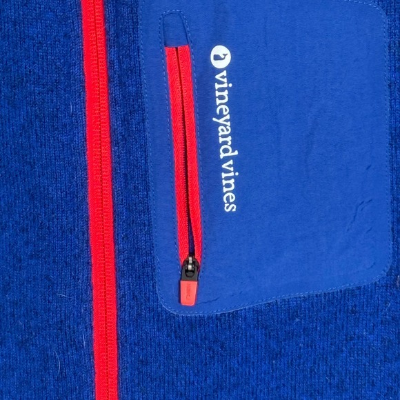 Vineyard Vines Blue Fleece Vest Zip Pocket Logo Boys youth size xl 18 colorblock - Picture 2 of 8